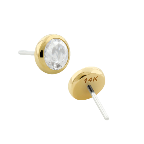 Bisel Plano Swarovski Pin Push Oro sólido de 14k