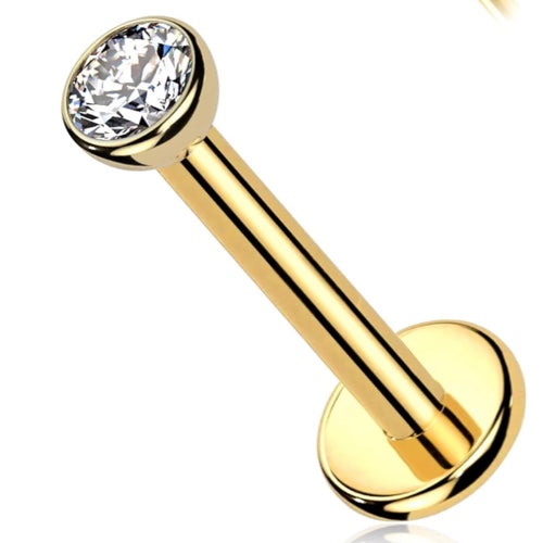 Parte trasera plana con circonita blanca real de 14k