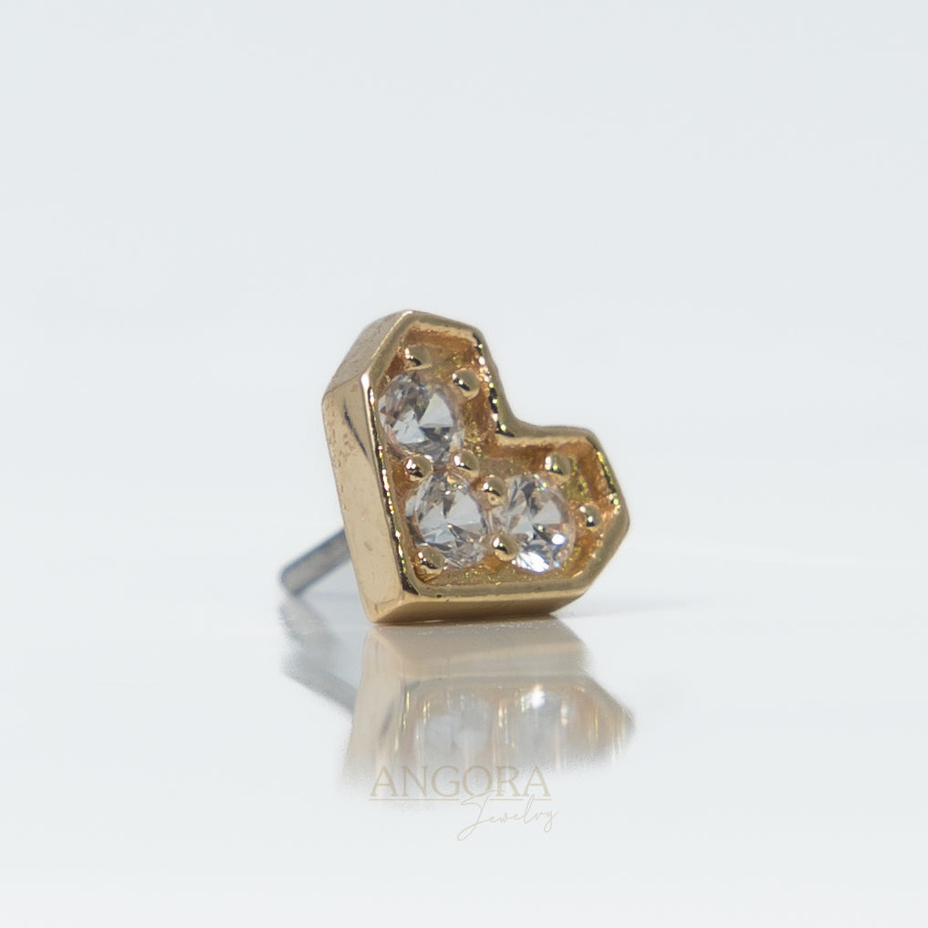 Piercing de corazón de verano, broche de oro macizo de 14 k