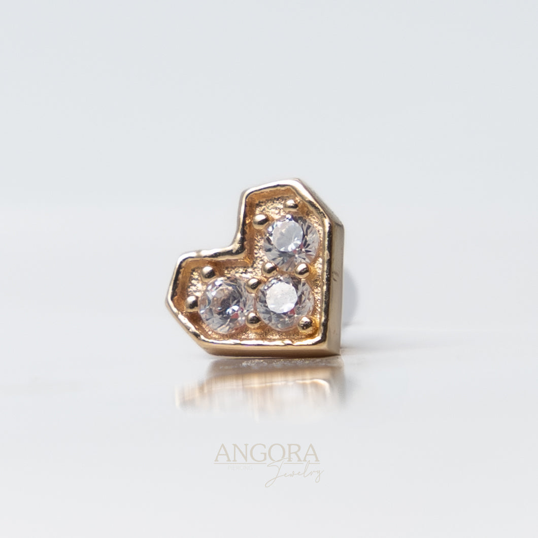 Piercing de corazón de verano, broche de oro macizo de 14 k