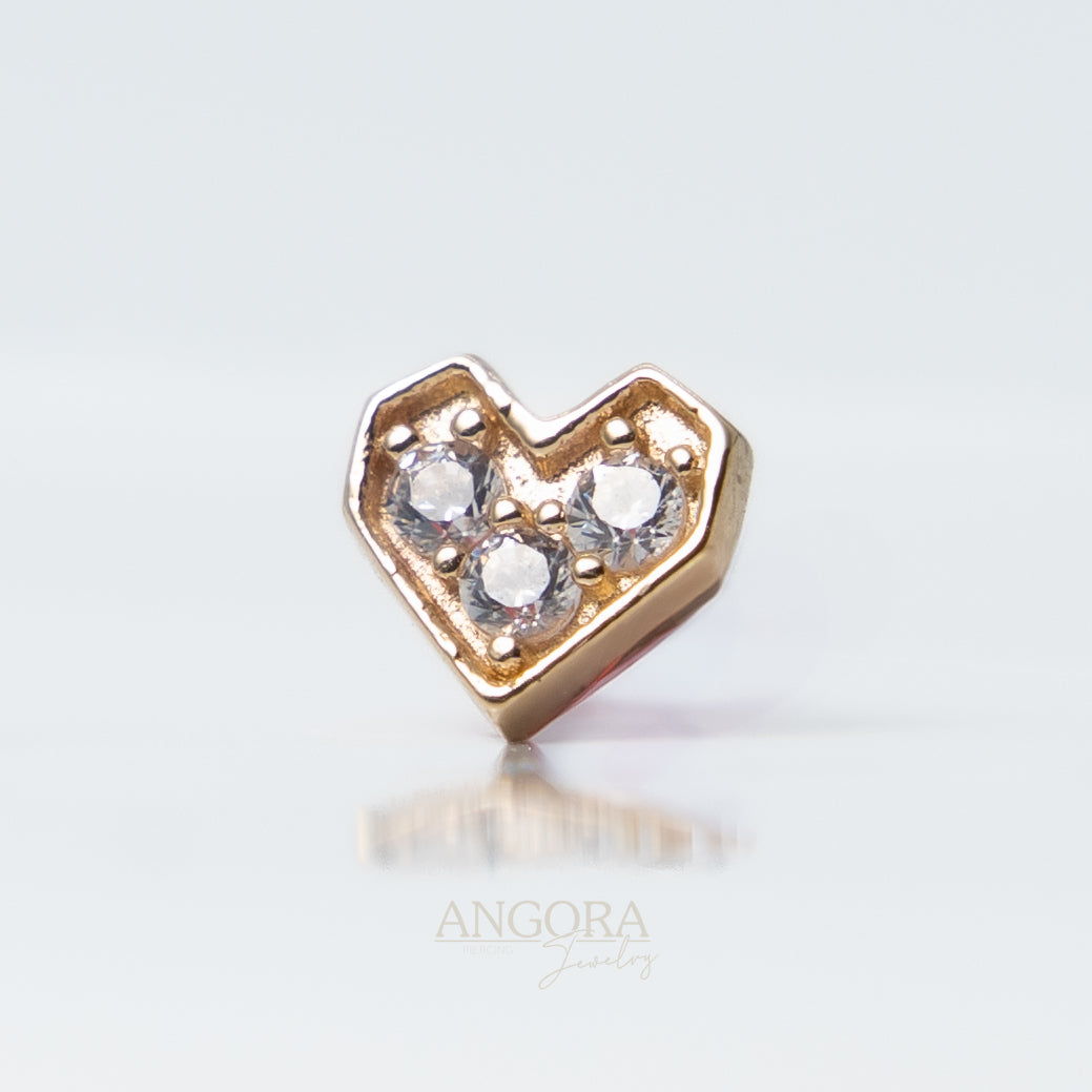 Piercing de corazón de verano, broche de oro macizo de 14 k