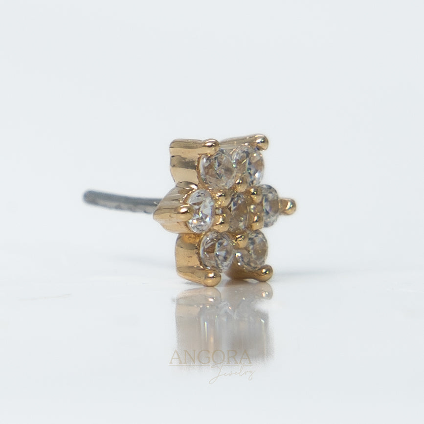 Joyería para piercing de girasol, pequeño broche de verano en oro macizo de 14 quilates.