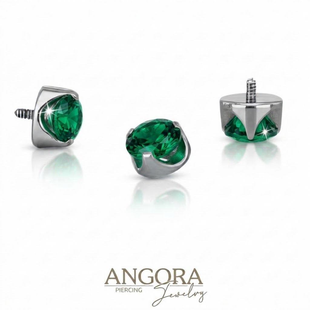 Crown  zirconia jewel, for lobe piercing, upper lobes, conch.